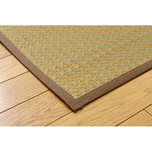い草 ラグマット/絨毯 堀こたつ対応 ベージュ 約191×191cm 中抜き：約90×90cm 抗菌防臭 調湿 裏面不織布 〔リビング〕代引NG