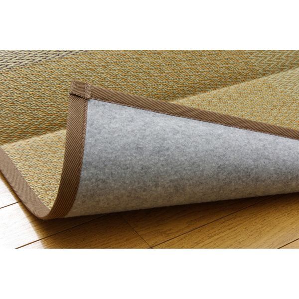 い草 ラグマット/絨毯 堀こたつ対応 ベージュ 約191×191cm 中抜き：約90×90cm 抗菌防臭 調湿 裏面不織布 〔リビング〕代引NG