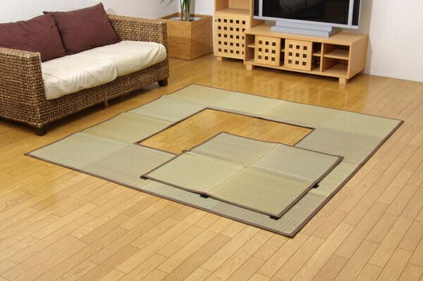 い草 ラグマット/絨毯 堀こたつ対応 ベージュ 約191×250cm 中抜き：約90×120cm 抗菌防臭 調湿 裏面不織布 〔リビング〕代引NG