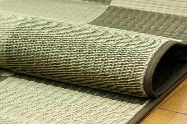 日本製 い草 ラグマット/絨毯 ブロック柄 グレー 約191×250cm 調湿 抗菌 防臭 耐久性抜群 〔リビング〕代引NG