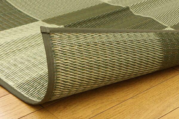 日本製 い草 ラグマット/絨毯 ブロック柄 ブラウン 約191×250cm 調湿 抗菌 防臭 耐久性抜群 〔リビング〕代引NG