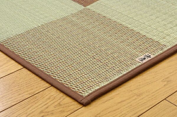 日本製 い草 ラグマット/絨毯 ブロック柄 グレー 約191×250cm 裏：ウレタン 調湿 抗菌 防臭 耐久性抜群 〔リビング〕代引NG