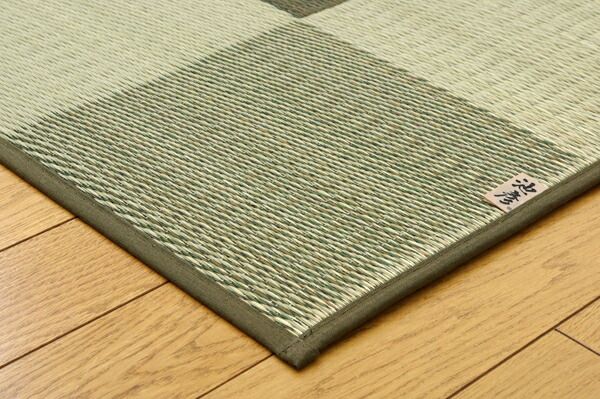 日本製 い草 ラグマット/絨毯 ブロック柄 グレー 約191×250cm 裏：ウレタン 調湿 抗菌 防臭 耐久性抜群 〔リビング〕代引NG