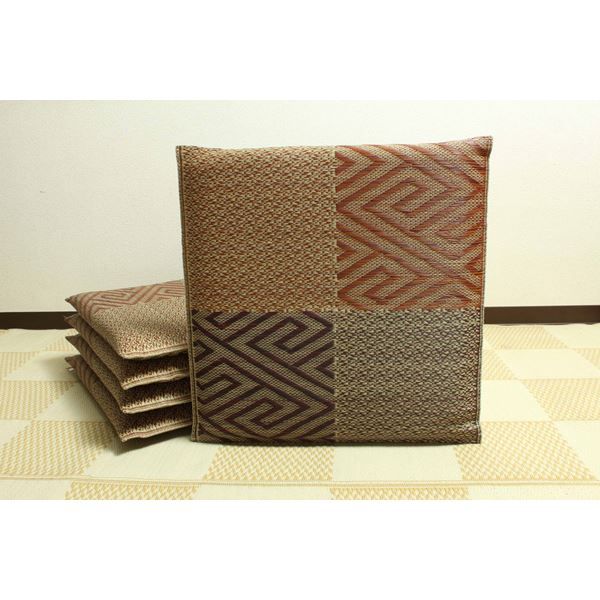 い草 座布団 織込千鳥 5枚組 ブラウン 約55×55cm×5P 抗菌 防臭 調湿 日本製 五風 〔リビング 来客 和室〕代引NG