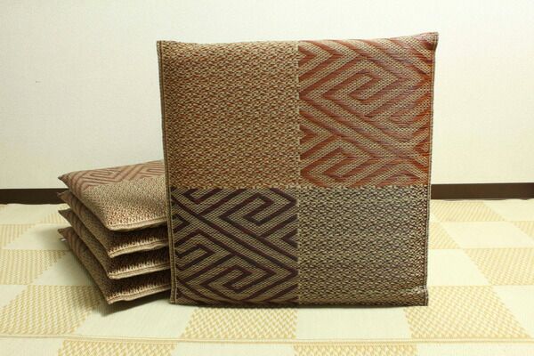 い草 座布団 織込千鳥 5枚組 ブラウン 約55×55cm×5P 抗菌 防臭 調湿 日本製 五風 〔リビング 来客 和室〕代引NG