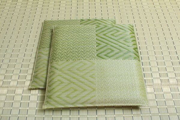 い草 座布団 織込千鳥 2枚組 グリーン 約55×55cm×2P 抗菌 防臭 調湿 日本製 五風 〔リビング 来客 和室〕代引NG