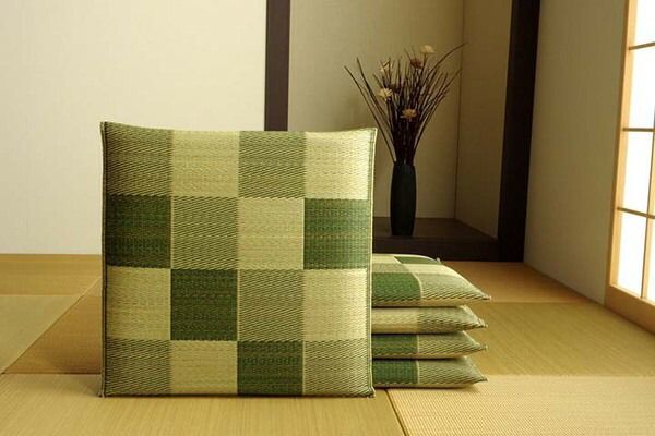 い草 座布団 織込千鳥 5枚組 ブラウン 約55×55cm×5P 抗菌 防臭 調湿 日本製 ブロック 〔リビング 来客 和室〕代引NG