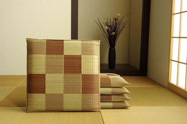 い草 座布団 織込千鳥 5枚組 ブラウン 約55×55cm×5P 抗菌 防臭 調湿 日本製 ブロック 〔リビング 来客 和室〕代引NG