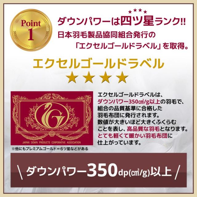 日本製 羽毛布団 掛け布団 羽毛ふとん ダブルロングサイズ ハンガリー産ホワイトダックダウン85% MI