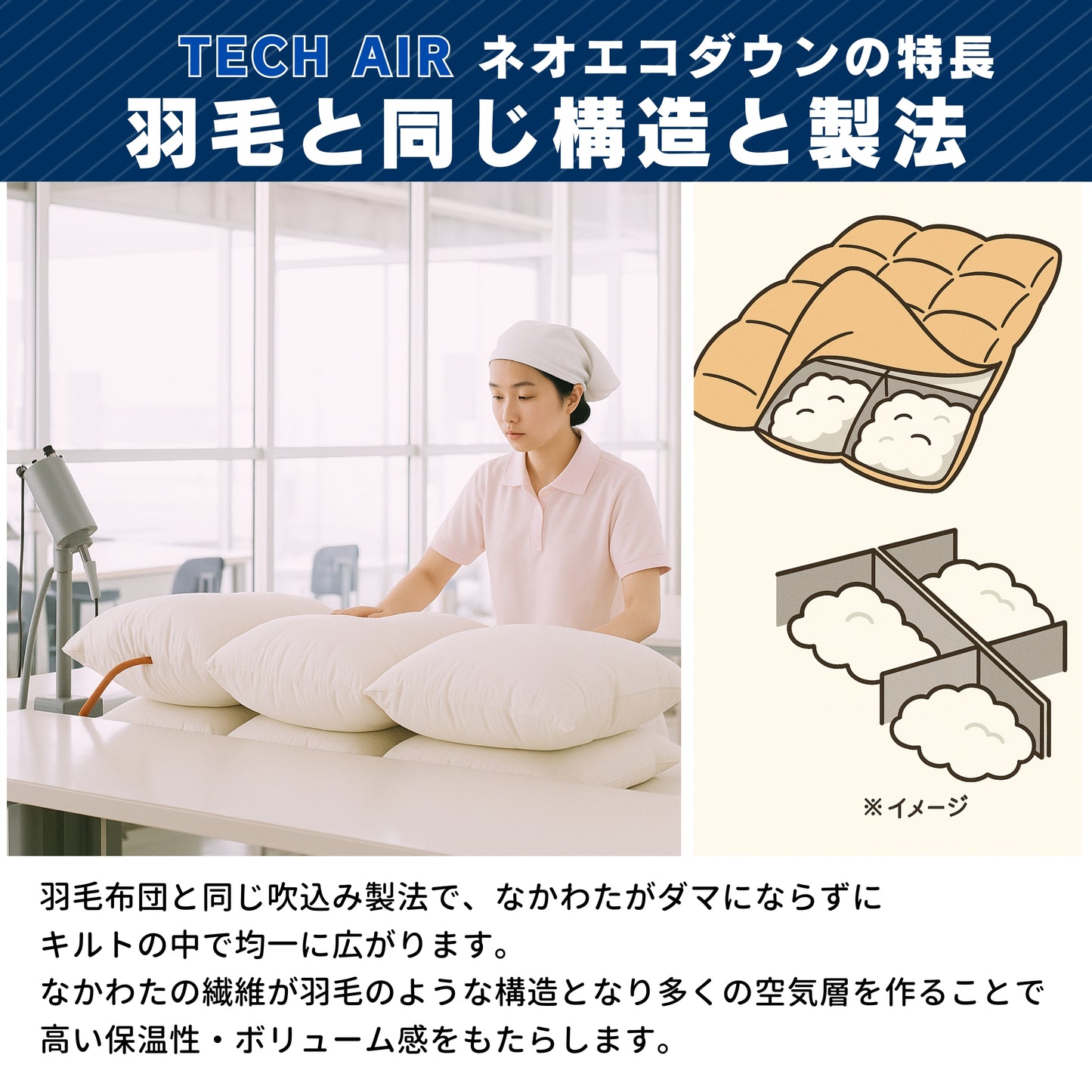 ホテルにも採用されている　ネオエコダウン　羽毛タッチの掛け布団　ホテルデュベ　人工羽毛