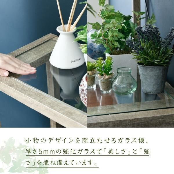 ボタニカル 花台 鉢置き台 ラック 3段 フラワースタンド 古材 ガラス シャビ― 観葉植物 インテリア 幅60 奥行30 高さ100 オープンシェルフ 木製 飾り棚