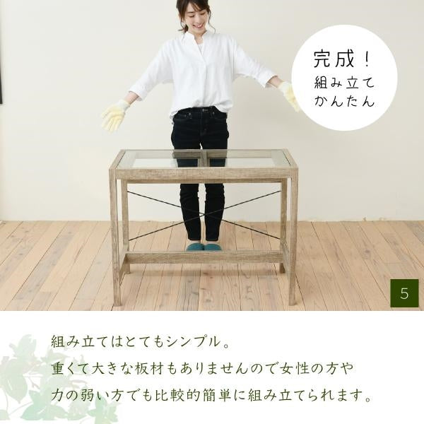 グリーンインテリア デスク 幅90 ガラス 古材 古木 インテリア 奥行45 グリーン 観葉植物 シャビー 植物 棚 ラック おしゃれ 木製 机 pc リビング