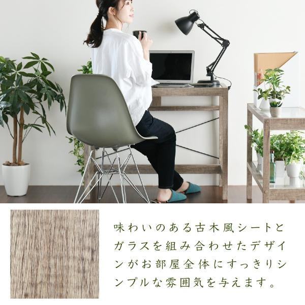 グリーンインテリア デスク 幅90 ガラス 古材 古木 インテリア 奥行45 グリーン 観葉植物 シャビー 植物 棚 ラック おしゃれ 木製 机 pc リビング