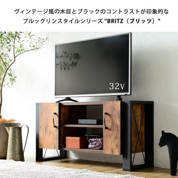 テレビ台 32型 対応 ヴィンテージ 風 幅 90cm ブルックリン インダストリアル アイアン レコーダー収納 木製 脚付き 扉付き 棚付き ひとり暮らし コンパクト