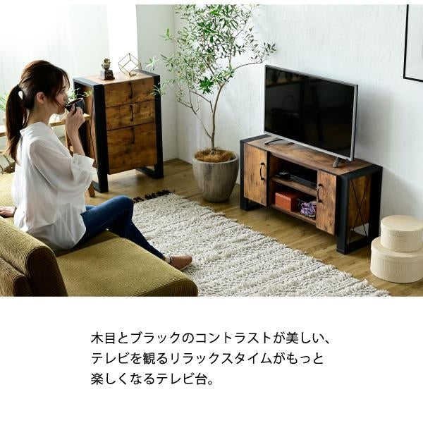 テレビ台 32型 対応 ヴィンテージ 風 幅 90cm ブルックリン インダストリアル アイアン レコーダー収納 木製 脚付き 扉付き 棚付き ひとり暮らし コンパクト