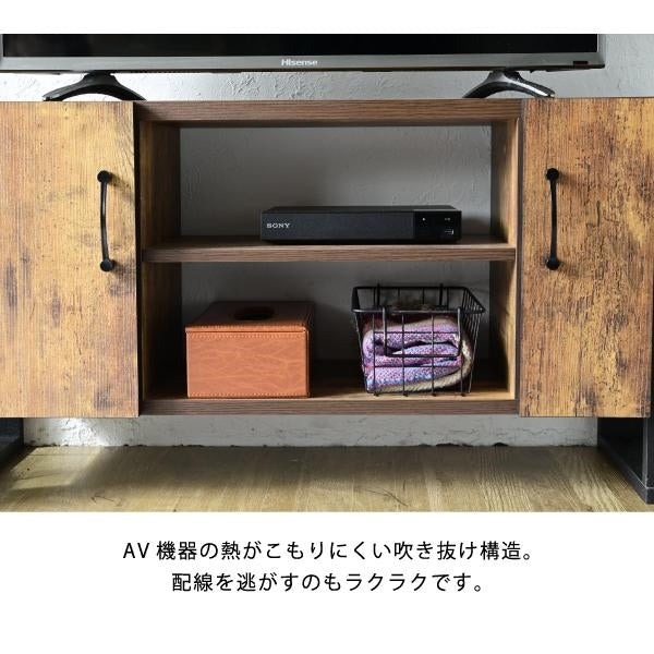 テレビ台 32型 対応 ヴィンテージ 風 幅 90cm ブルックリン インダストリアル アイアン レコーダー収納 木製 脚付き 扉付き 棚付き ひとり暮らし コンパクト