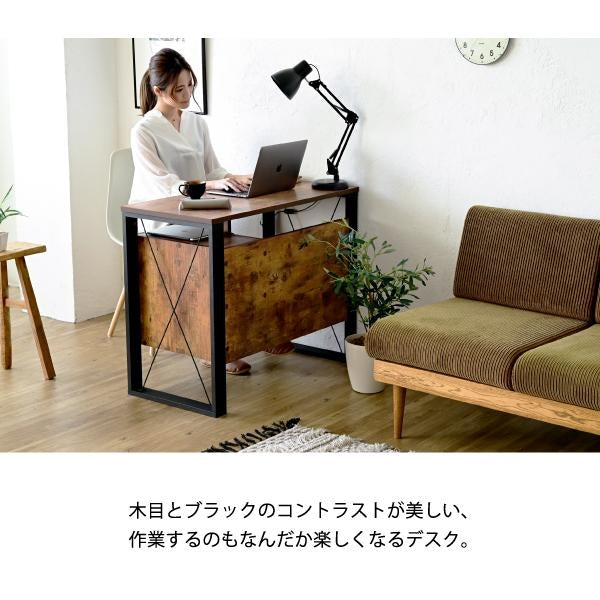 パソコンデスク 収納 デスク ビンテージ 風 幅90 引き出し おしゃれ テレワーク ブルックリン A4 ファイル収納 在宅勤務 リモートワーク 一人暮らし 省スペース