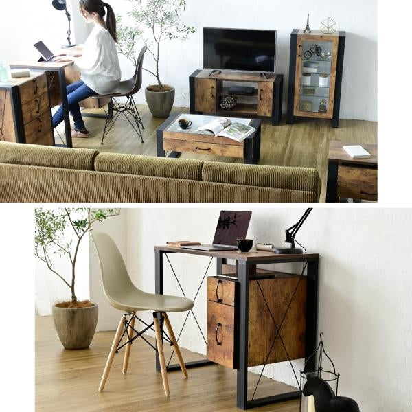パソコンデスク 収納 デスク ビンテージ 風 幅90 引き出し おしゃれ テレワーク ブルックリン A4 ファイル収納 在宅勤務 リモートワーク 一人暮らし 省スペース