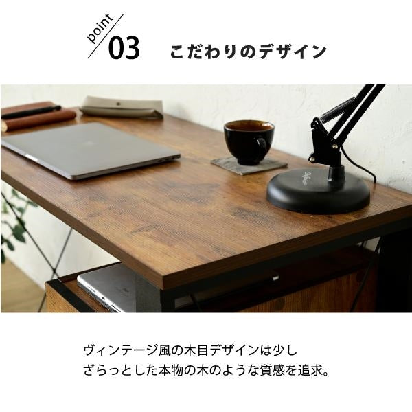 パソコンデスク 収納 デスク ビンテージ 風 幅90 引き出し おしゃれ テレワーク ブルックリン A4 ファイル収納 在宅勤務 リモートワーク 一人暮らし 省スペース
