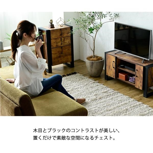 チェスト 木製 3段 インダストリアル 脚 脚付き ブルックリン ひとり暮らし リビングボード ブラウン 引き出し A4 リビング タンス コンパクト ロータイプ