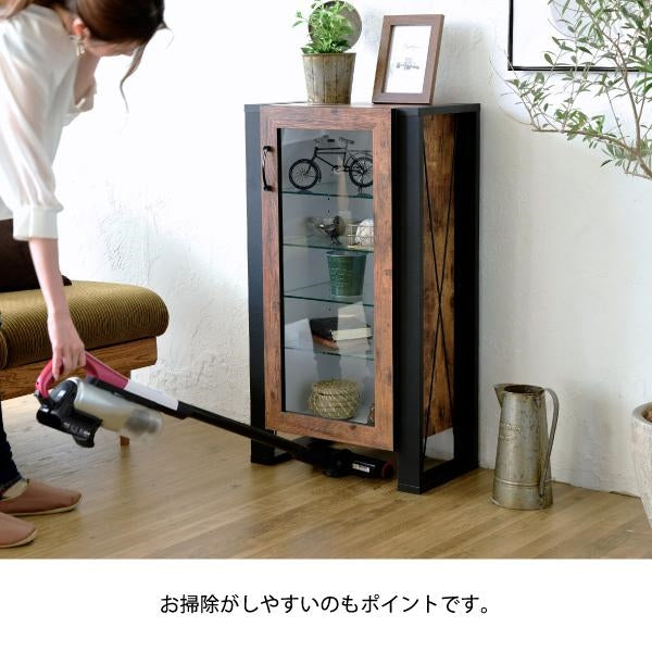 コレクションラック 棚 高さ 90cm 可動棚 飾り棚 ディスプレイ 扉付き ガラス 扉 ガラス棚 アンティーク風 インダストリアル フィギュア 強化ガラス 透明 収納