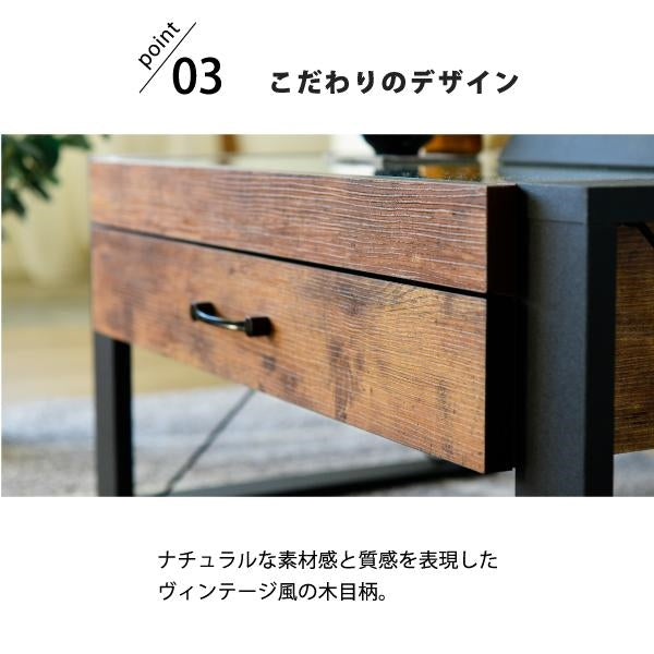 ローテーブル 収納 センターテーブル ガラス リビングテーブル ブルックリン 長方形 引き出し 収納付き 強化ガラス 一人暮らし テレワーク 在宅 コンパクト