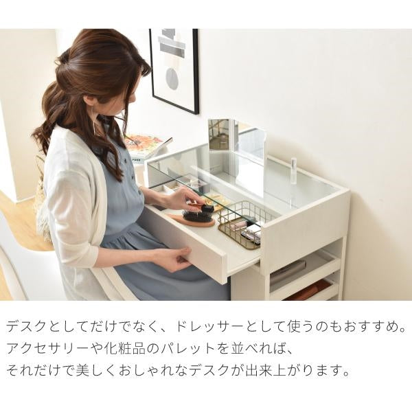 ガラス 机 ガラスデスク 幅60 奥行35 高さ71 ガラス天板 ガラストップ ガラステーブル ドレッサー 兼 デスク 引き出し 本棚付き 在宅ワーク