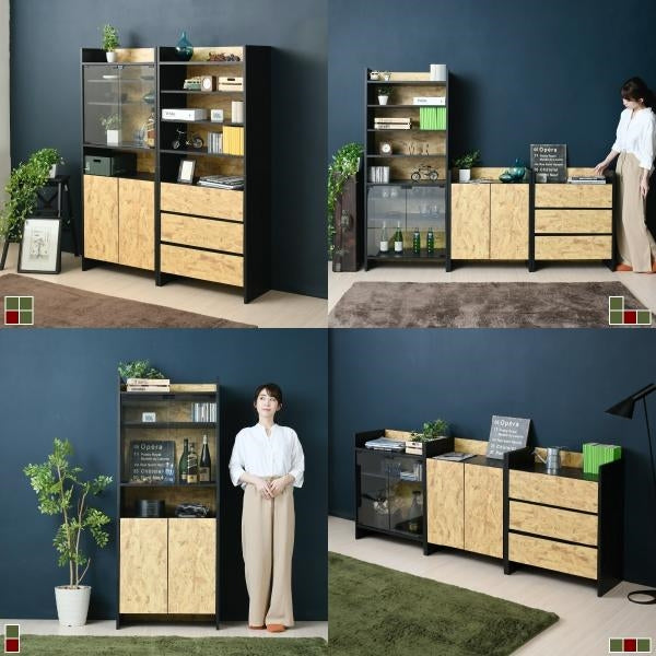 キャビネット 扉 付き 組み合わせ自由 幅65 奥行35 インダストリアル 黒 OSB 男前インテリア モダン 棚 本棚 リビング収納 おしゃれ 雑誌 本 リビング 寝室家具