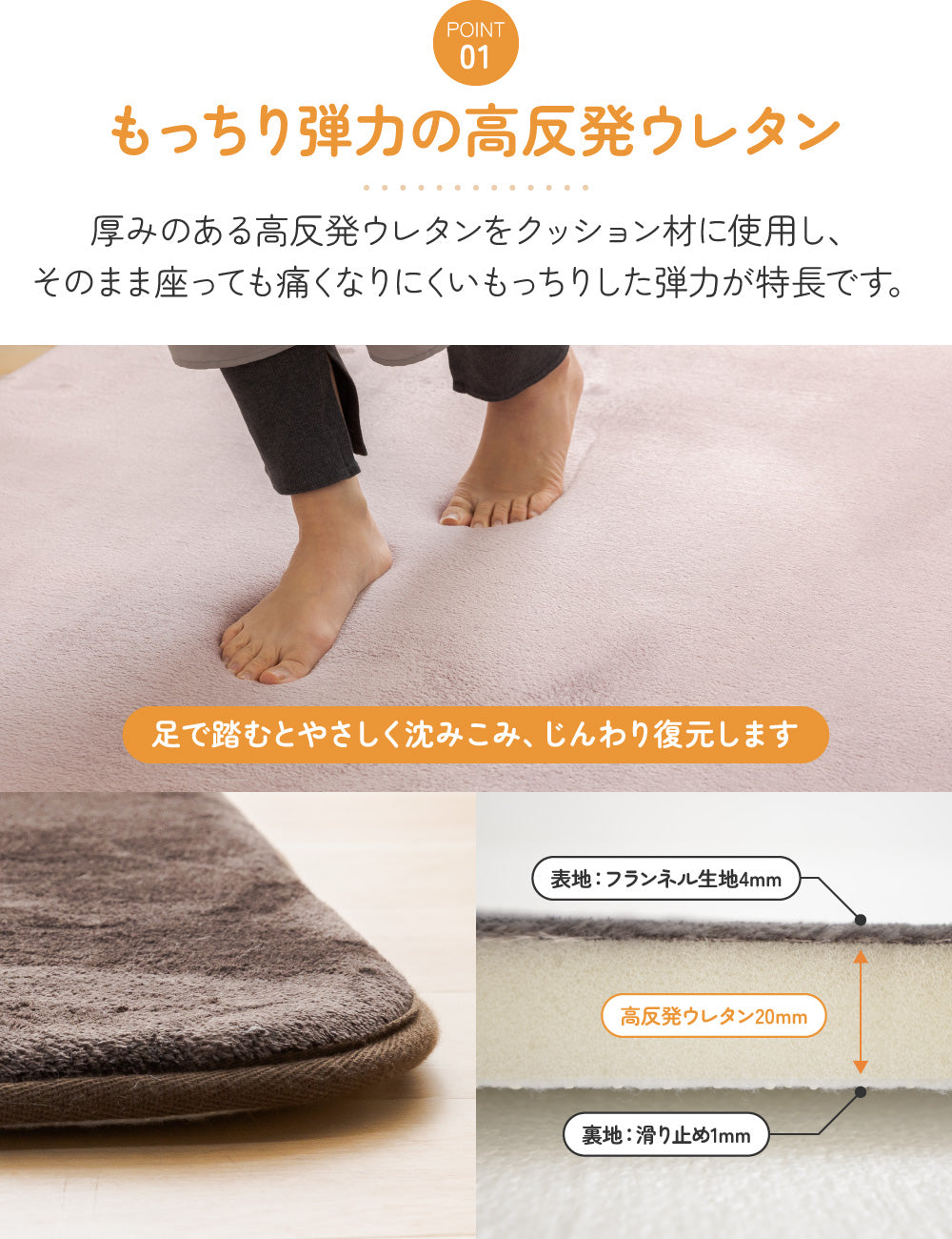 MITAS ごろ寝が気持ちいい高反発ラグ 極厚25mm厚 フランネルラグ 130×185cm | 185×185cm | 200×250cm