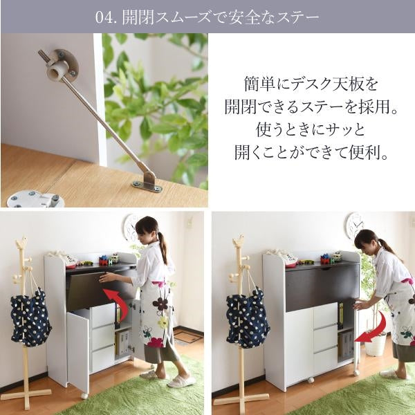 ライティングデスク 薄型デスク 省スペース 幅90 奥行60.5 子供 キッズ ジュニア デスク 学習机 ライティングビューロー 学習デスク リビングデスク ママデスク