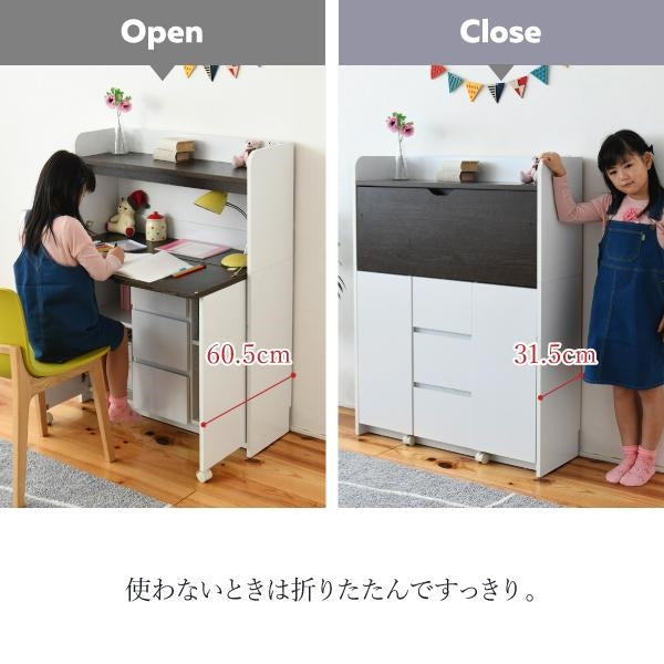 ライティングデスク 薄型デスク 省スペース 幅90 奥行60.5 子供 キッズ ジュニア デスク 学習机 ライティングビューロー 学習デスク リビングデスク ママデスク