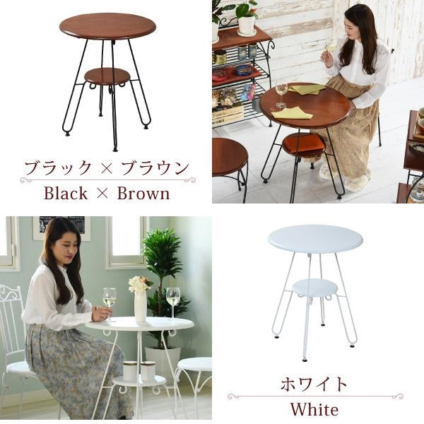 ヨーロッパ風 ロートアイアン 家具 カフェテーブル 丸 テーブル 幅60cm 高さ70 棚付き アイアン 脚 アンティーク風