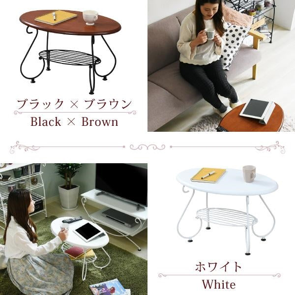 ヨーロッパ風 ロートアイアン 家具 楕円 センターテーブル 幅65cm アイアン 脚 アンティーク風 ソファテーブル ローテーブル サイドテーブル