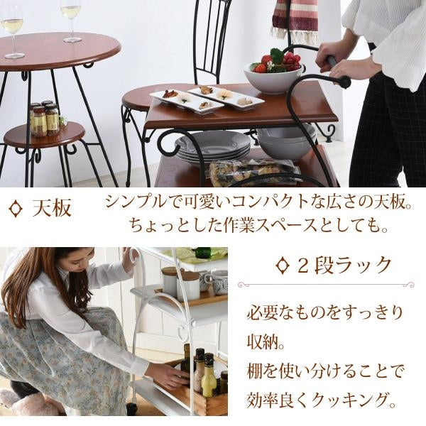 ヨーロッパ風 ロートアイアン 家具 キッチンワゴン キャスター 付き スリム 幅41.5 木製 天板 高さ 80 アイアン 脚 ワゴン台 収納ワゴン