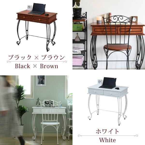 ヨーロッパ風 ロートアイアン 家具 ミニデスク シンプルデスク 幅76.5 奥行47 引き出し 付き アイアン 脚 アンティーク風