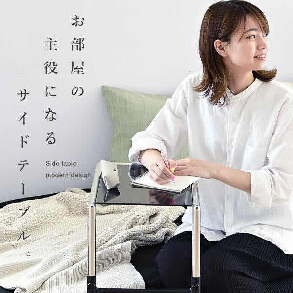 ベッドサイドテーブル スリム サイドテーブル キャスター 付き ベッド横テーブル ガラス コの字 ブラック ソファ サイドテーブル ベッド脇 高さ 調整