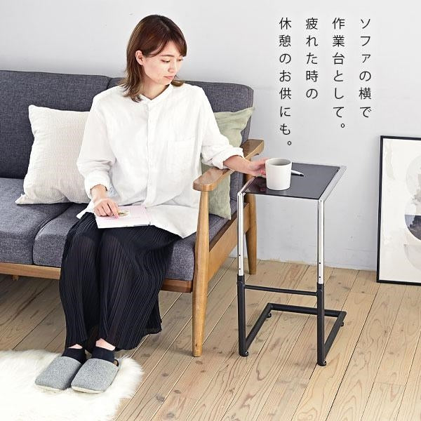 ベッドサイドテーブル スリム サイドテーブル キャスター 付き ベッド横テーブル ガラス コの字 ブラック ソファ サイドテーブル ベッド脇 高さ 調整
