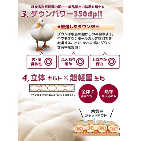 日本製　羽毛布団　掛け布団　羽毛ふとん　ダブルロングサイズ　ハンガリー産ホワイトダックダウン85%
