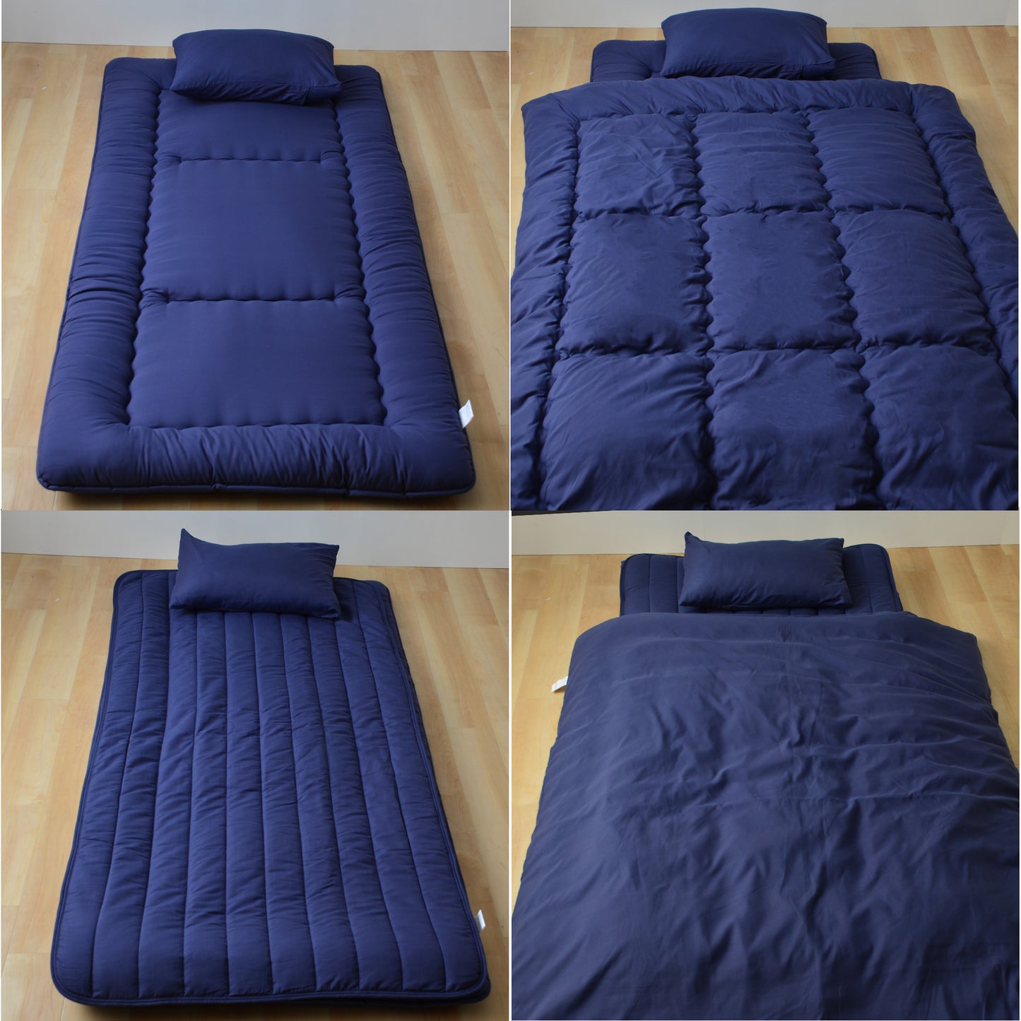 日本製布団セット 寝具セット（シングル・セミダブル・ダブル）ボリューム掛布団　3層式敷き布団 低反発チップ入り枕 ふとんカバーセット　除湿シート　敷パッド　収納袋入り